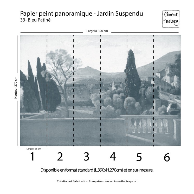 Papier Peint Panoramique Jardin Suspendu - Bleu Patiné – Fabrication Française