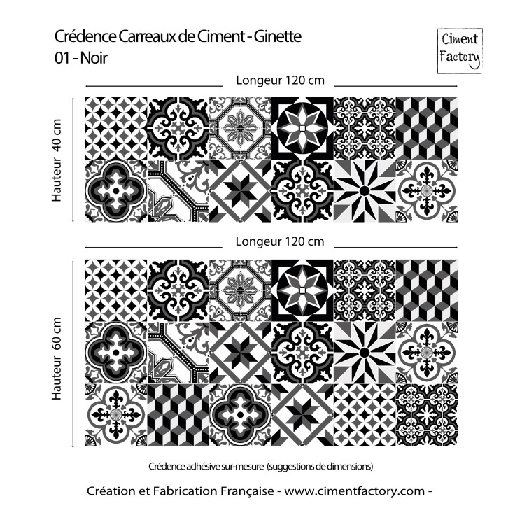 Crédence Adhésive Carreaux de Ciment - Ginette - Noir - sur-mesure