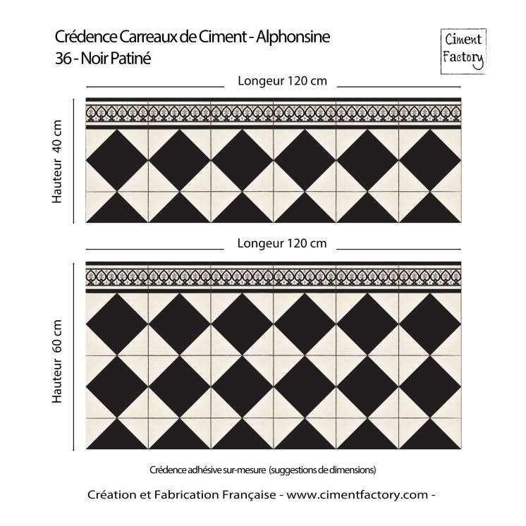 Crédence Adhésive Carreaux de Ciment - Alphonsine - Noir Patiné