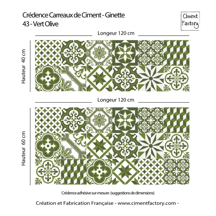 Crédence adhésive Ginette - Carreaux de Ciment - Vert Olive | Ciment Factory
