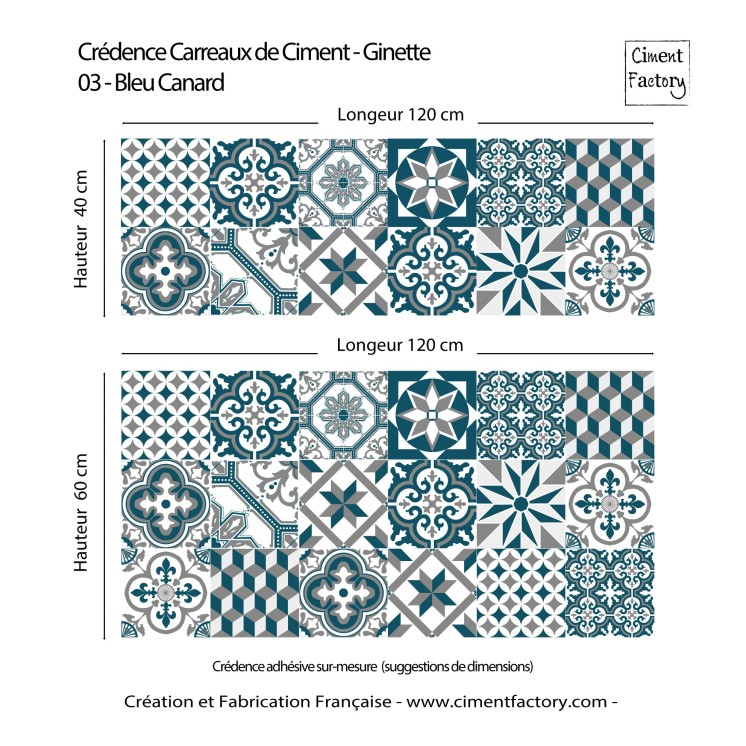 Crédence Adhésive Carreaux de Ciment - Ginette - Bleu Canard | Ciment Factory