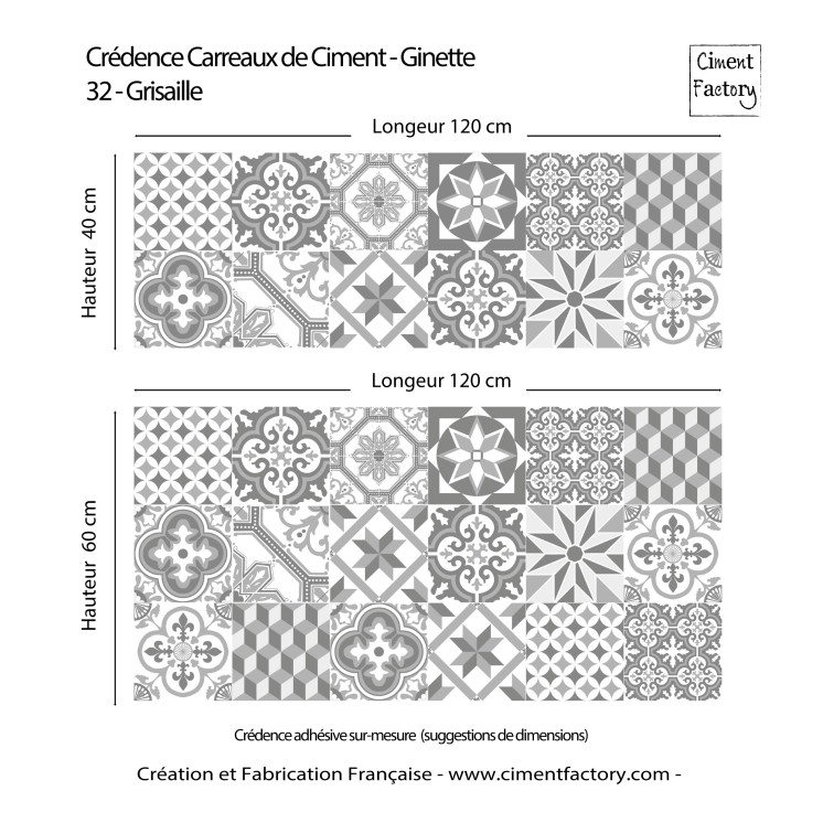 Crédence adhésive Ginette - Carreaux de Ciment - Grisaille | Ciment Factory