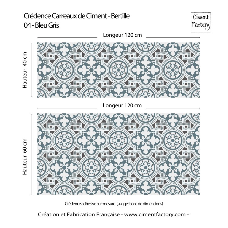 Crédence Adhésive Carreaux de Ciment - Bertille - Bleu Gris