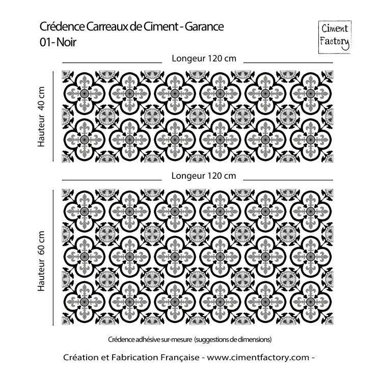 Crédence adhésive Garance noir aux fleurs de lys | Sur mesure