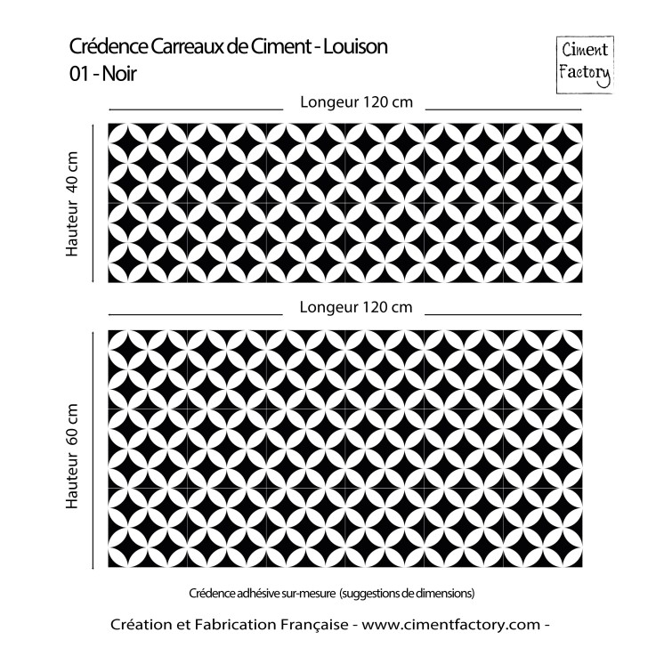 Crédence adhésive Louison noir effet carreaux de ciment | Ciment Factory