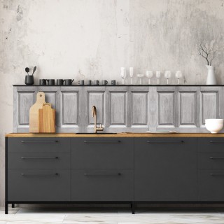 Crédence adhésive boiserie anglaise grisaille | Sur mesure