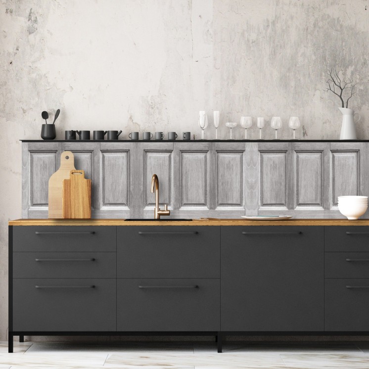 Crédence adhésive boiserie anglaise grisaille | Sur mesure