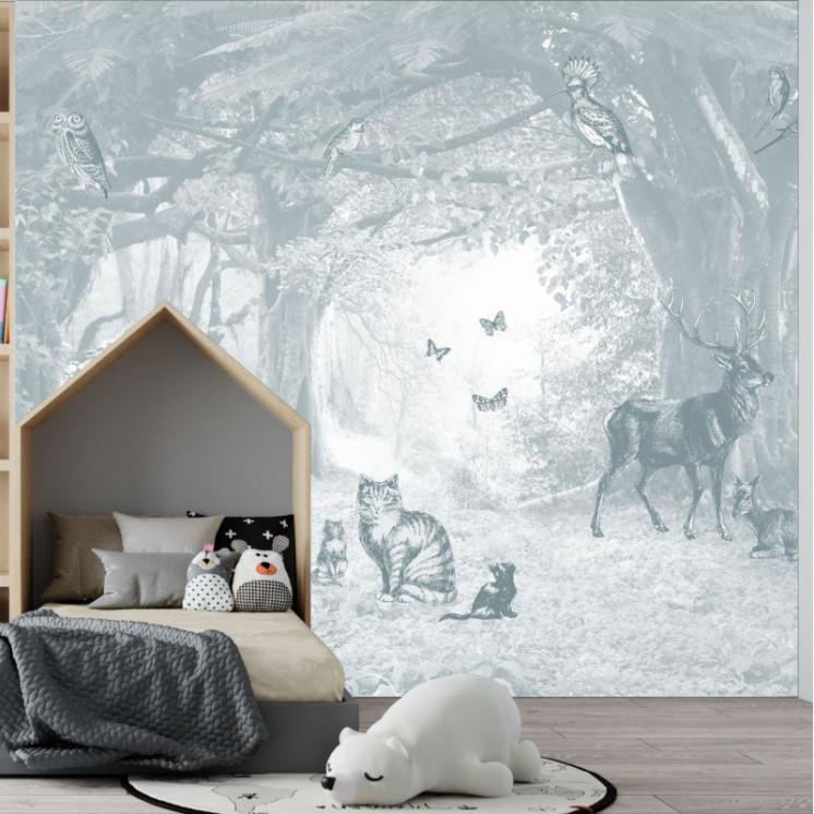 Papier Peint Panoramique - En lisière de forêt - Bleu Gris - Ciment Factory -3