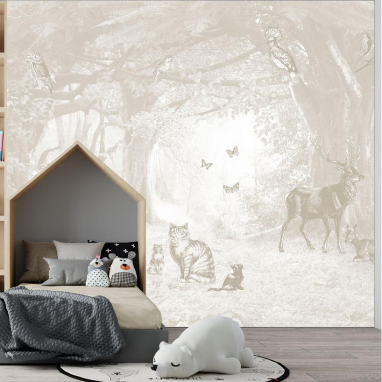 Papier Peint Panoramique - En lisière de forêt - Tendre Beige - Ciment Factory