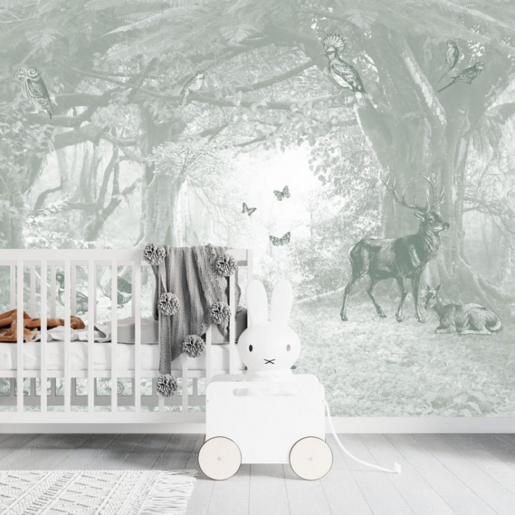 Papier peint panoramique En lisière de forêt, Vert Sauge – Décor mural | Ciment Factory