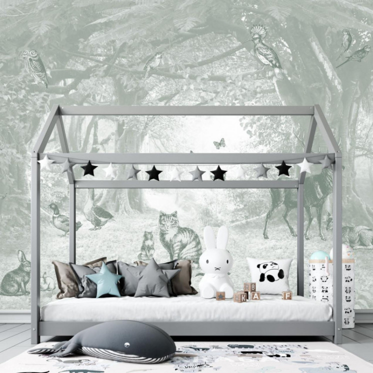 Papier peint panoramique En lisière de forêt, Vert Sauge – Décor mural | Ciment Factory