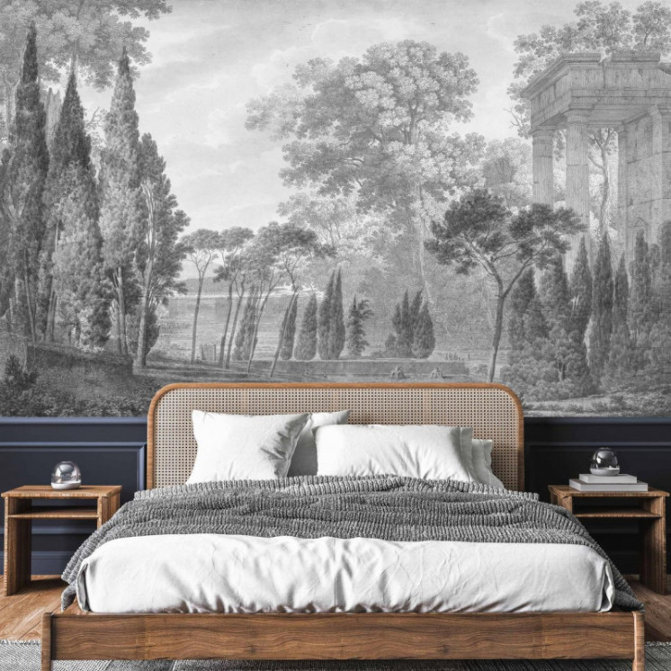 Papier Peint Panoramique Gravure - Tivoli - Grisaille - Ciment Factory -3