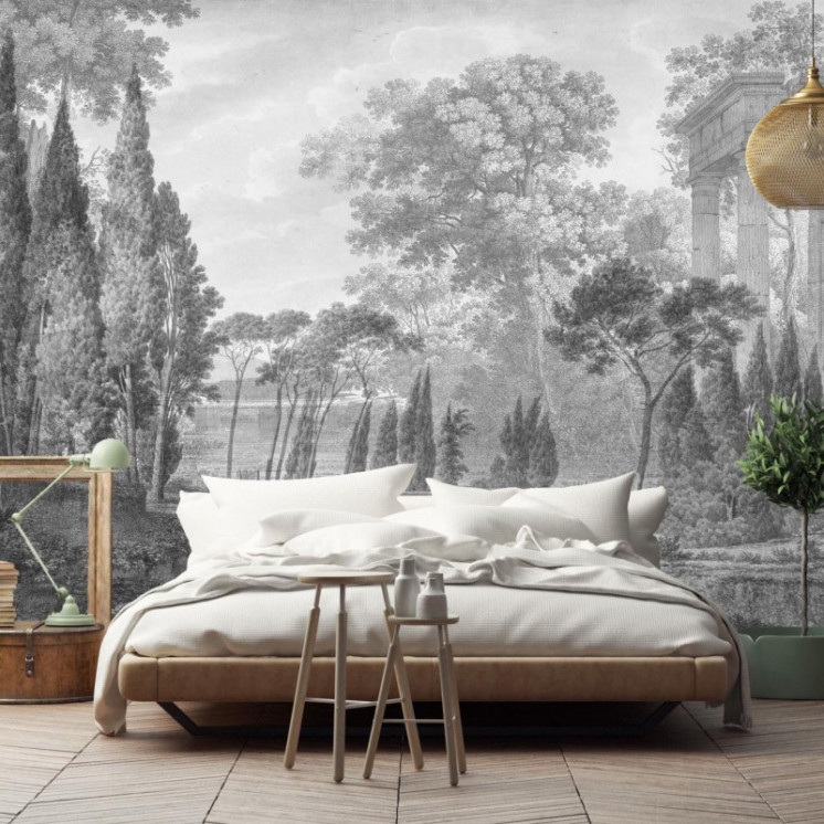 Papier Peint Panoramique Gravure - Tivoli - Grisaille - Ciment Factory -4