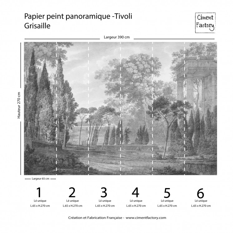 Papier Peint Panoramique Gravure - Tivoli - Grisaille - Ciment Factory -5