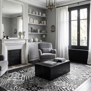 Tapis Vinyle Carreaux de Ciment - Ginette - Noir - Salon cosy