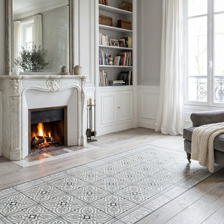 Tapis Carreaux de Ciment - Bathilde - Amande - Ciment Factory - Salon Cosy