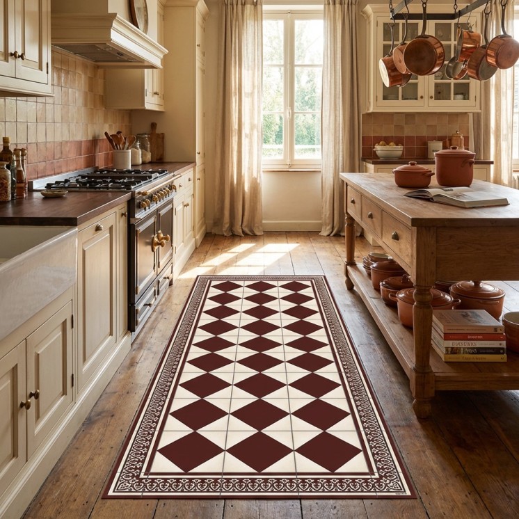 Tapis Carreaux de Ciment - Alphonsine - Bordeaux Vintage - Ciment Factory - Cuisine Beige