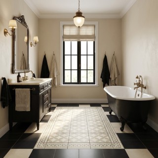 Tapis Carreaux de Ciment - Césarine - Beige Patiné - Ciment Factory - Salle de bain