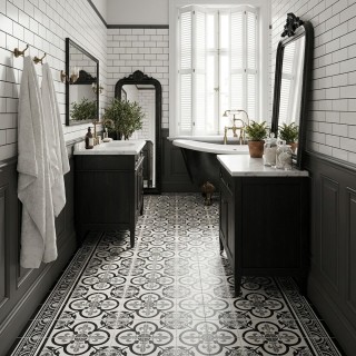 Tapis Carreaux de Ciment - Garance - Noir - Ciment Factory - Salle de bain