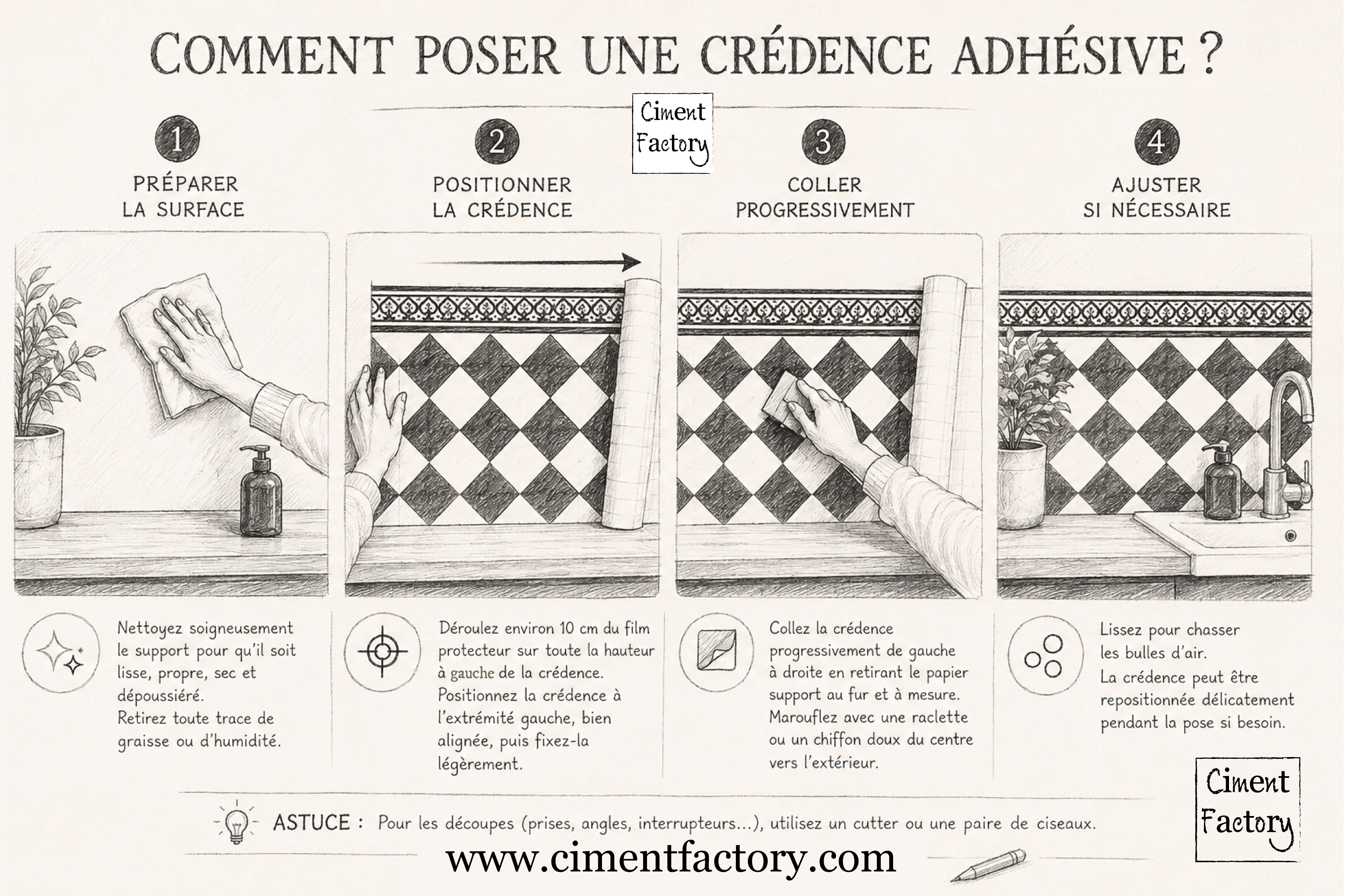 Notice de pose - Crédence Adhésive - Ciment Factory
